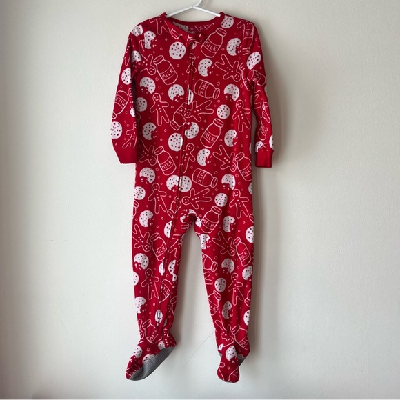 Red fleece holiday Christmas onesie pjs Kids One Piece Pajamas Set 3T girls boys - Picture 6 of 10